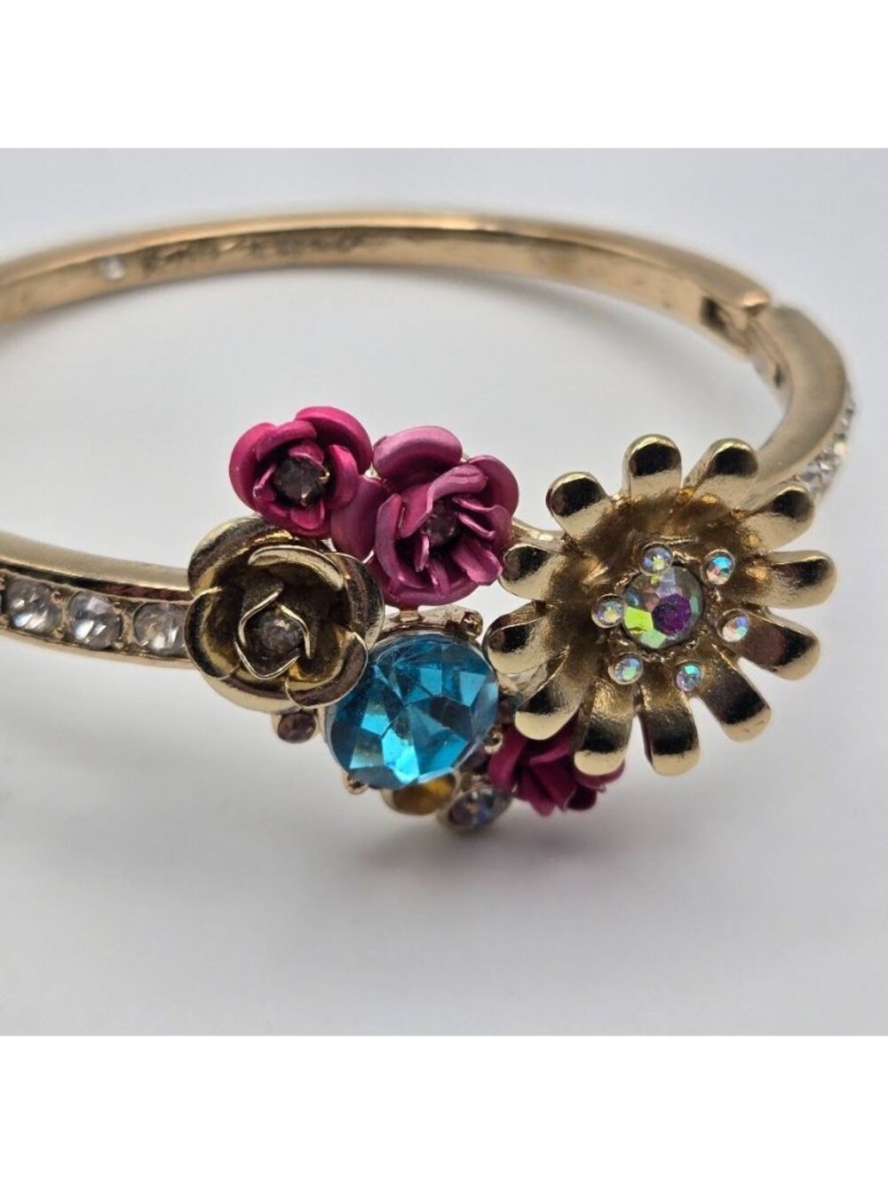 Betsey Johnson Gold-Tone Floral Crystal Accent Bangle Bracelet